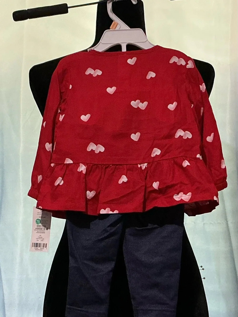 Carter's Red and White Heart Print Top with Navy Leggings Set